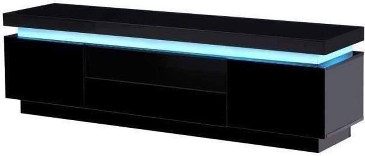 Meuble TV FLASH avec LED contemporaine laqué noir brillant - L 165 cm |  bol.com