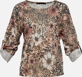 LOLALIZA T-shirt met luipaard en bloemenprint - Beige - Maat XS