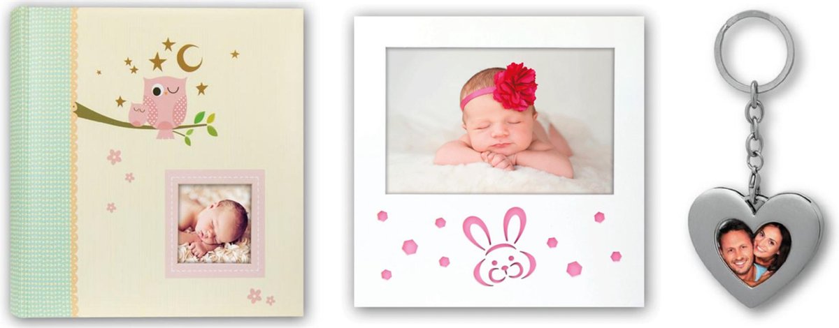Zep fotopakket - Baby - Fotoalbum - Voor 30 foto's - Fotolijst - 10 x 15 cm - Met sleutelhanger - Roze - Zep