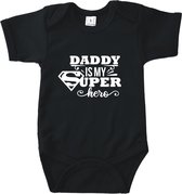 Rompertjes baby met tekst - Daddy is my superhero - Romper zwart - Maat 74/80