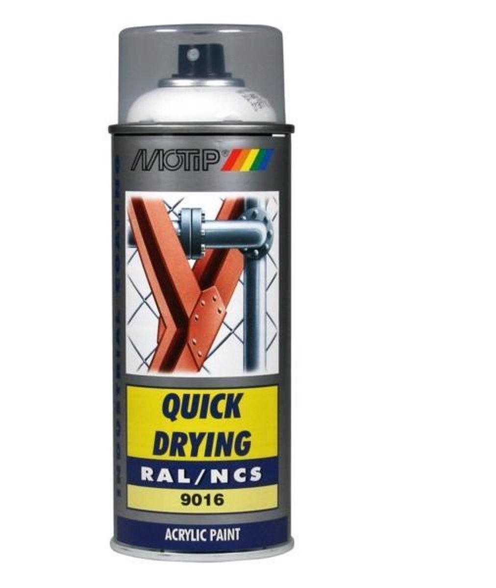 Motip industrial acryllak hoogglans RAL 9016 verkeerswit - 400 ml.
