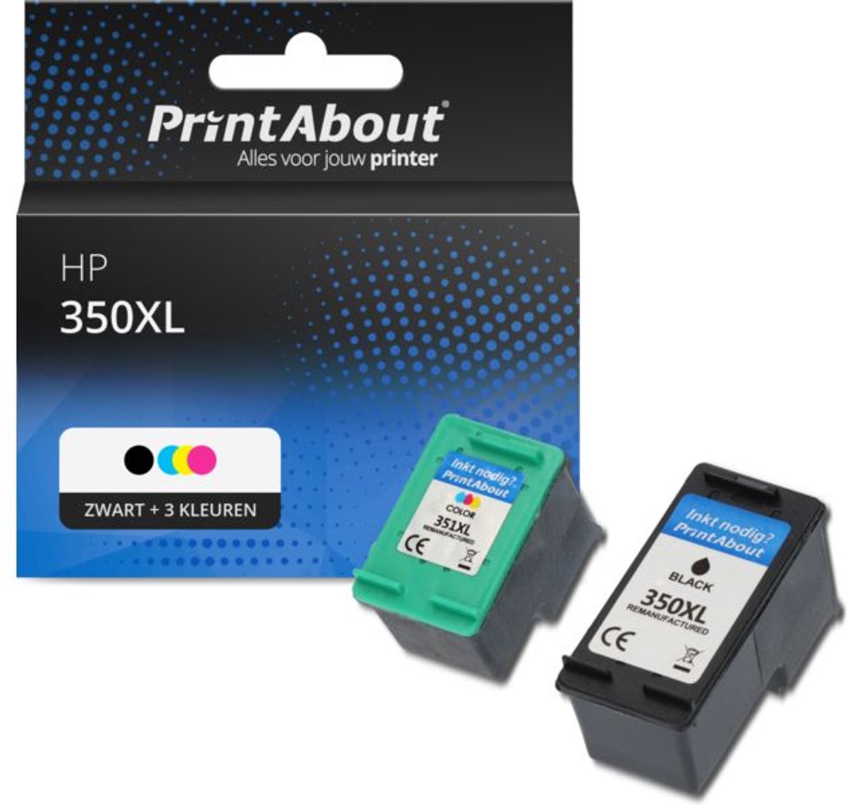 PrintAbout - Inktcartridge / Alternatief voor de HP CB336EE (nr 350XL) / Zwart + 3 Kleuren