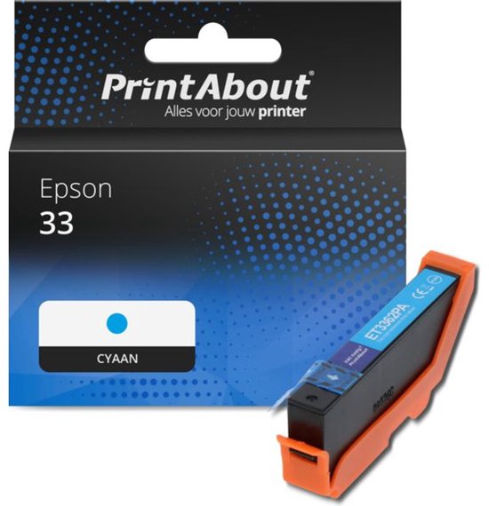 PrintAbout huismerk Inktcartridge 33 (C13T33424012) Cyaan geschikt voor Epson