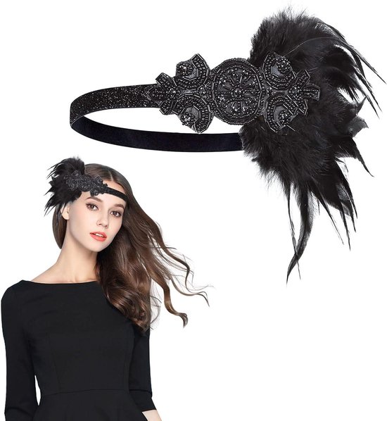 1920s flapper haarband charleston met veer en haarband accessoires voor vintage thema feest vrouwen (1 stuk)