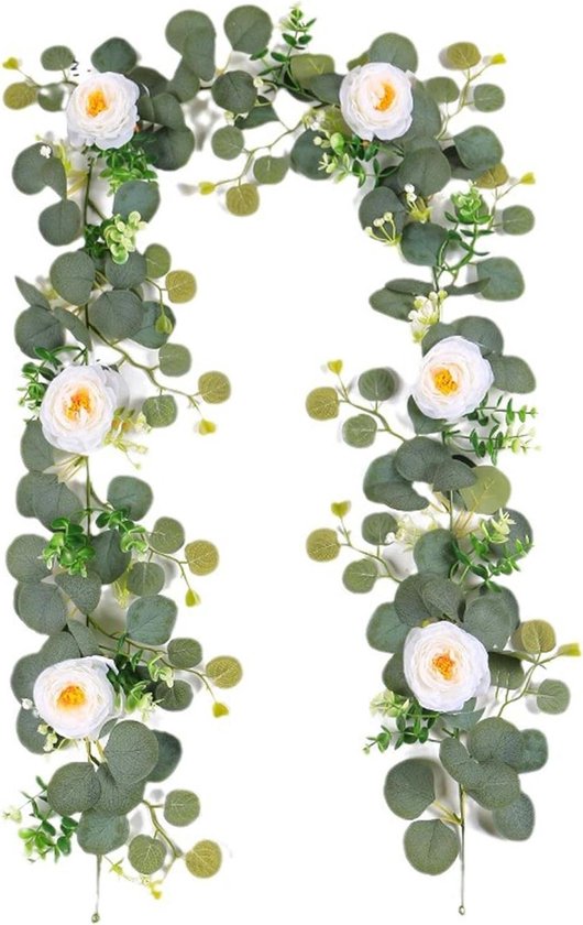 Kunstklimopslingers, kunstmatige eucalyptus, 2 stuks, slinger met groene wilgenbladeren, wijnstokken, geschikt als achtergronddecoratie, bruiloft, tafeldecoratie, Kerstmis, Halloween
