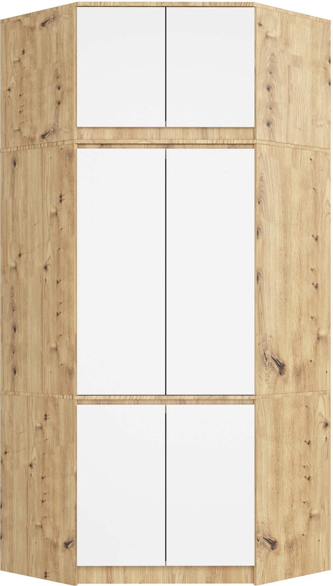 Hoekkledingkast S100 met Opzetstuk / AKORD Furniture Factory / Artisan Eik - Wit / 100 x 235 x 50 cm