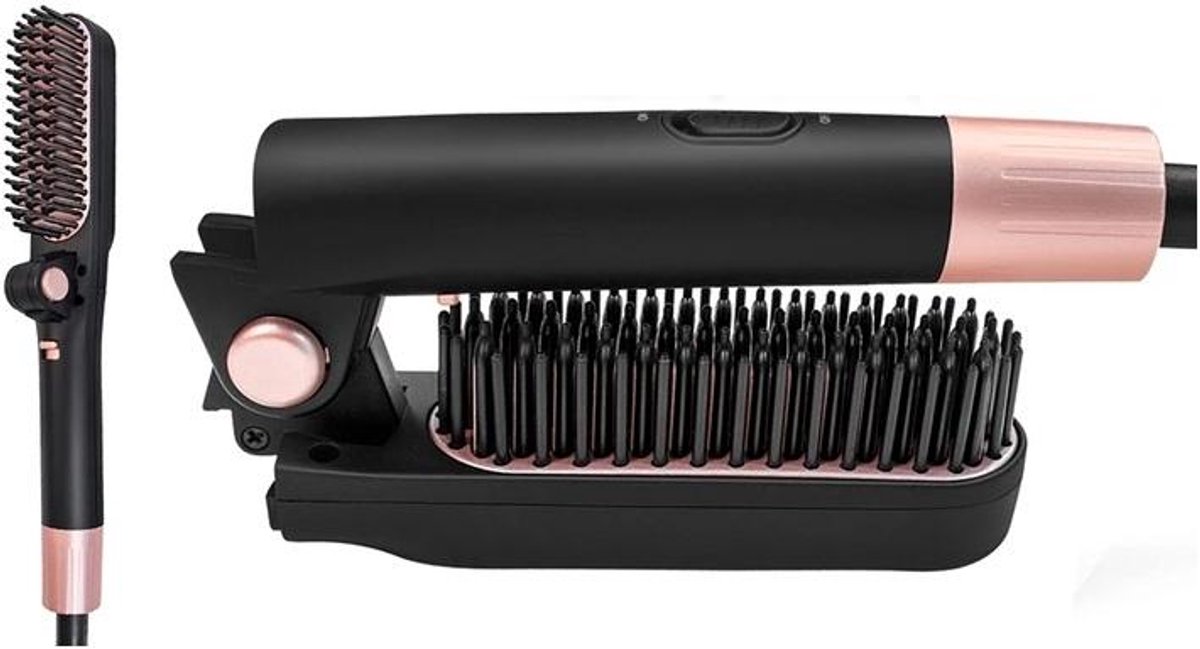 cChaudhry Folding Brush Iron- Straight Brush- Heated Brush- Warmteborstel- Alle Haartypes- Opvouwbaar- Zwart