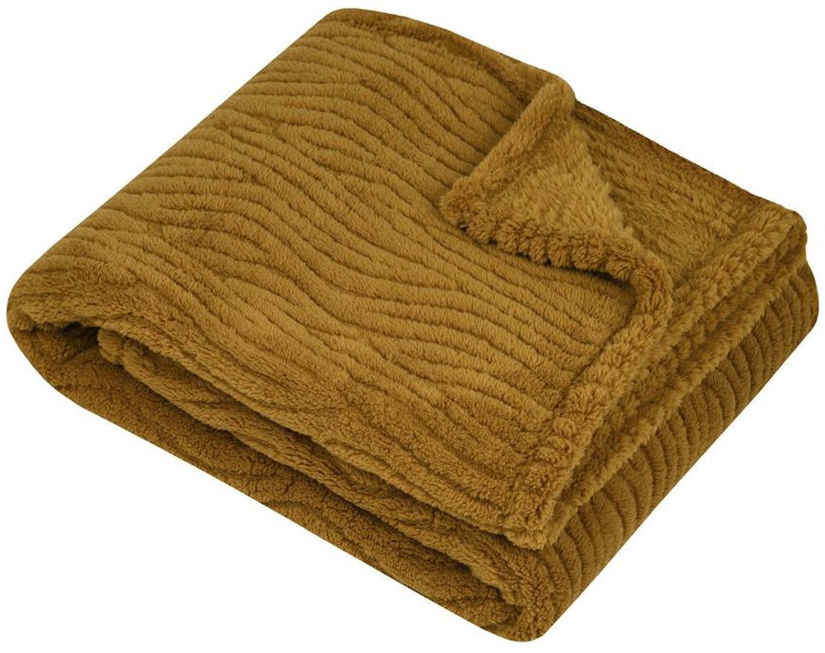 Stof Textiles Plaid / bankdeken / bedsprei Columbia - camel - 130 x 160 cm - zachte polyester stof - 1 persoons Camel bruin
