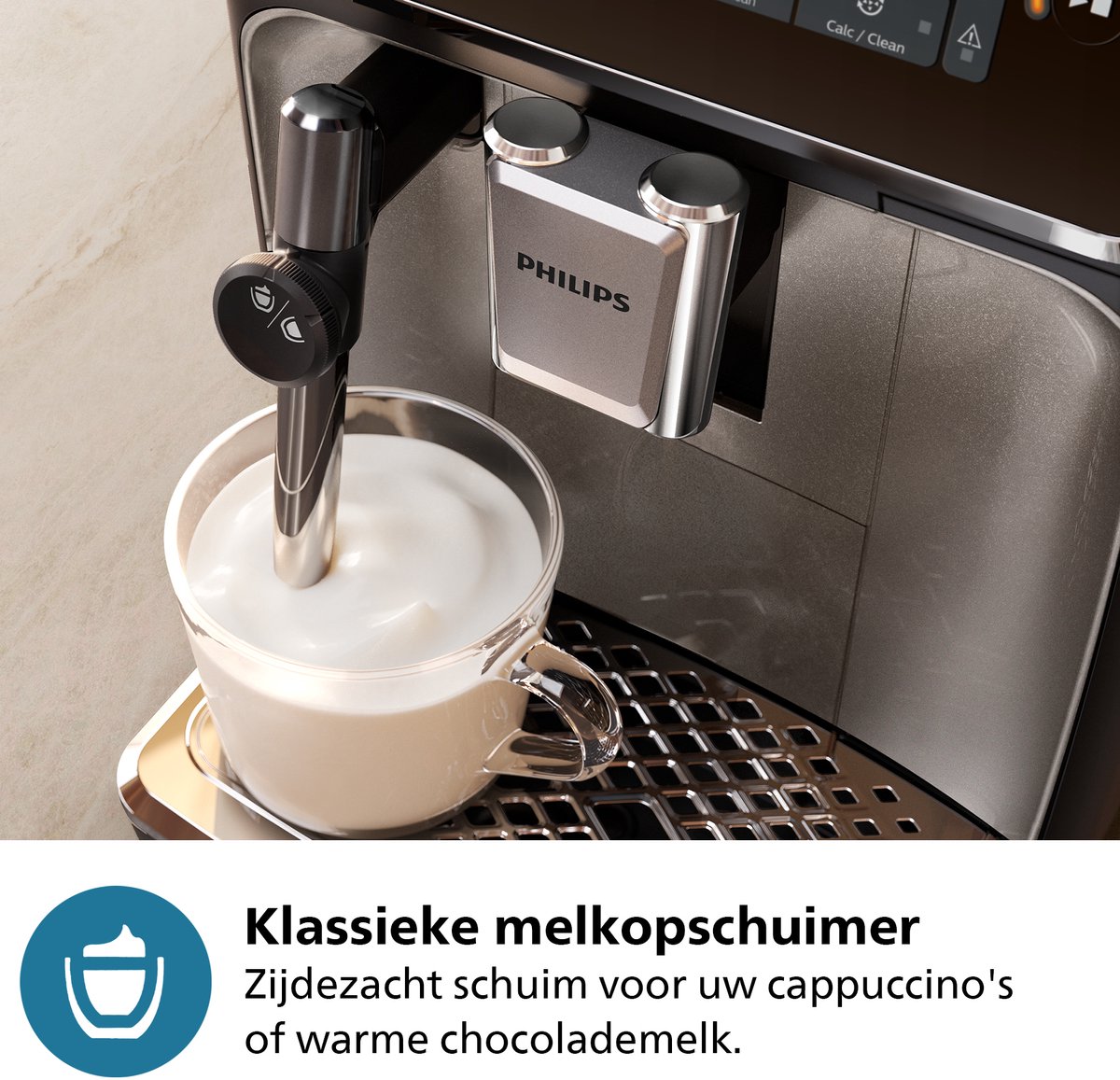 Philips 3300 Series - Espressomachine - 5 Warme & Koude Dranken - Melkopschuimer voor Cappuccino - 40% Stiller - AquaClean Filter - Volautomatisch - Zwart & Zilver - Koffiemachine met bonen - EP3329/70 — afbeelding 4