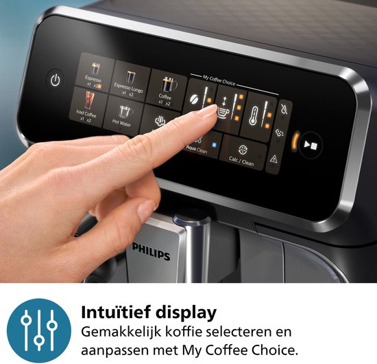 Philips 3300 Series - Espressomachine - 5 Warme & Koude Dranken - Melkopschuimer voor Cappuccino - 40% Stiller - AquaClean Filter - Volautomatisch - Zwart & Zilver - EP3329/70