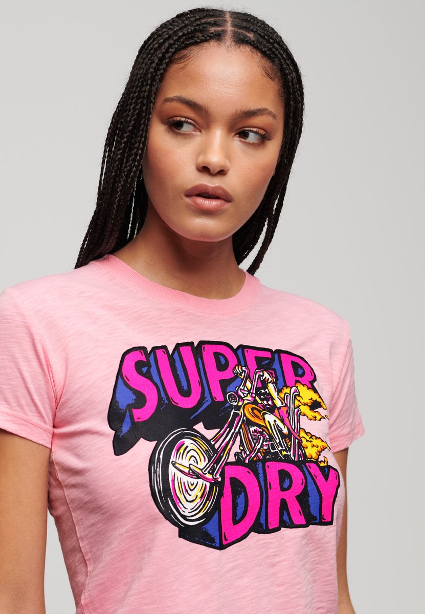 Superdry T-shirt met neon motorprint en aansluitende pasvorm Dames T-shirts Roze