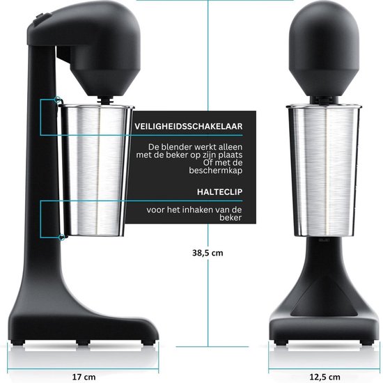 ApexArte® Milkshake Machine - Smoothie Maker - Beker - Zwart van ApexArte — afbeelding 4