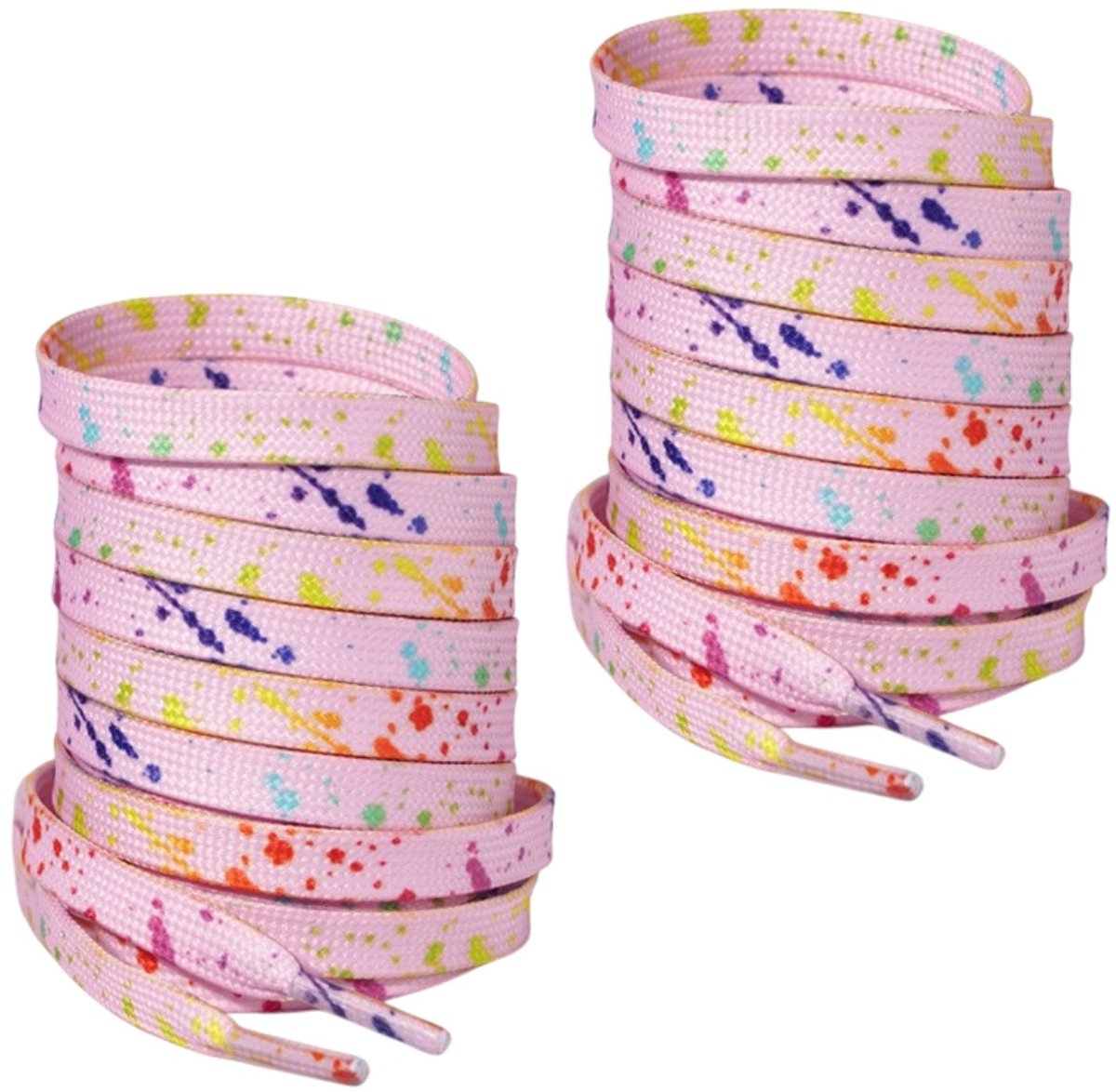 Fako Fashion - Schoenveters - Veters - Plat - Spetters - 8mm - 120cm - 1 Paar - 2 Stuks - Roze