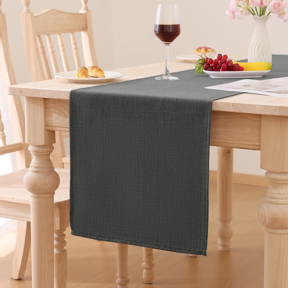 My Ninki ® Moderne Donkergrijze Tafelloper Linnenlook met Lotuseffect voor Diverse Gelegenheden, 40 x 140 cm