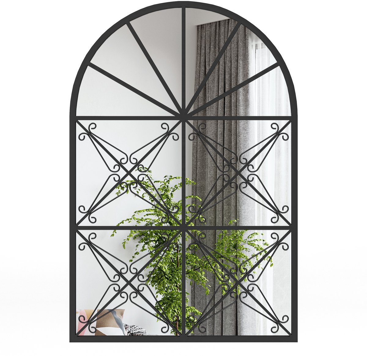 Costway Wandspiegel met raamlook, 58 x 87 cm, raamspiegel metaal, decoratieve spiegel met haken, decoratieve hangspiegel, spiegel voor badkamer, hal, slaapkamer en woonkamer, zwart