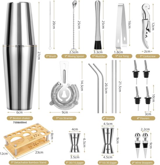 BARMINGO Boston Shaker Cocktail Kit | 11 Pièces, Volume de