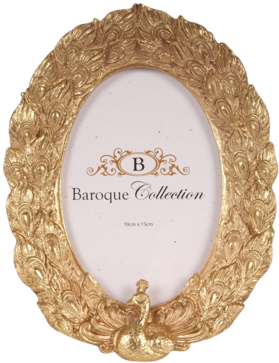 Baroque - Fotolijst - Fotolijst Pauw 10x15 cm - Goud - Resin - Ovaal - Staand - 20x15x2 - Polyresin