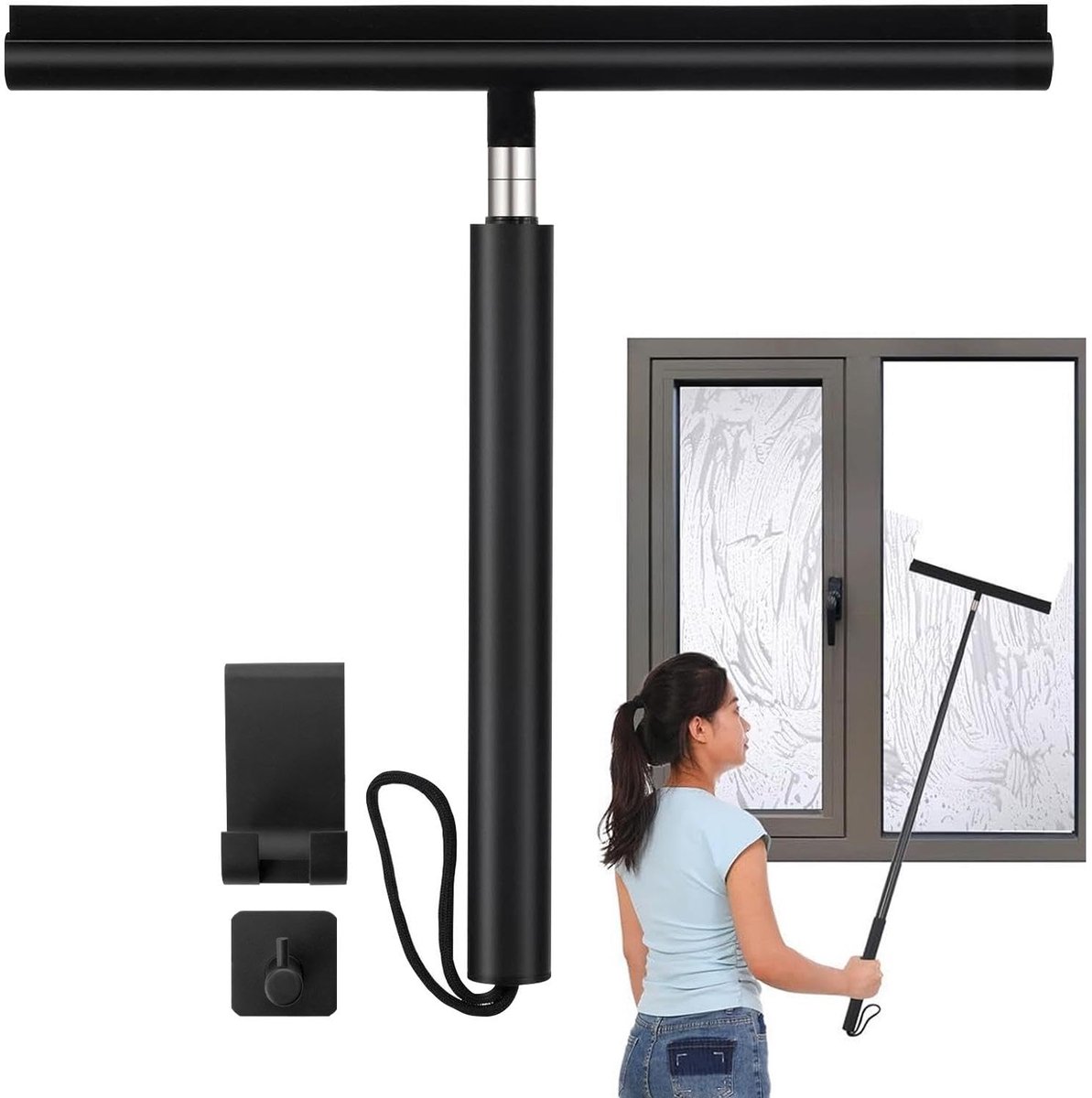 My Ninki ® Uittrekbare Douchewisser Set met Telescoopstang en Opbergstandaard voor Veelzijdig Gebruik in Huis