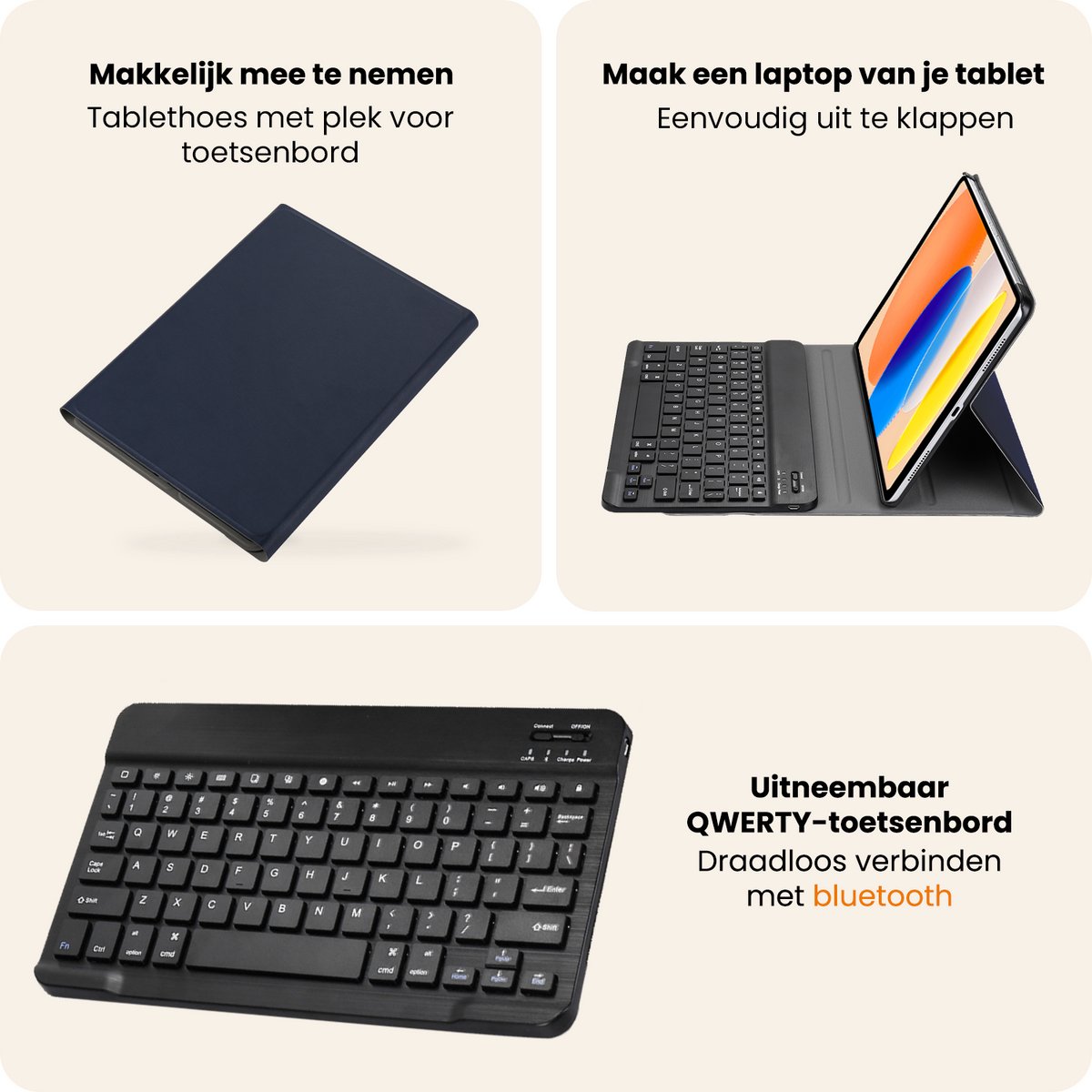 Hoesje - Geschikt voor Apple iPad A16/A18 (2025/2026) - 11 inch (11e & 12e generatie) - Keyboard Book Cover - Toetsenbord Case - Hoes - Donkerblauw — cadeau in Telefoon & Tablet - foto 4
