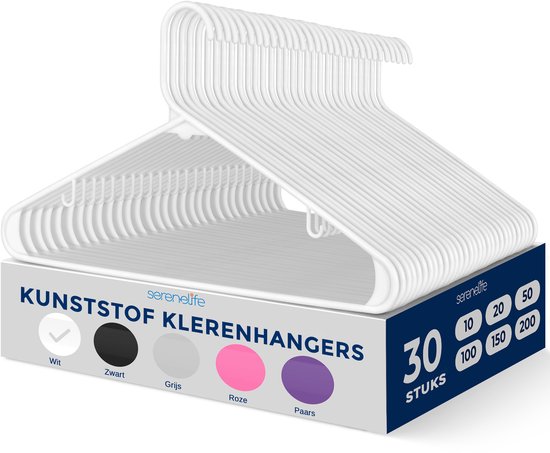 SereneLife Kleerhanger – Plastic hangers, Kledinghanger set 20 Stuks- antislip, ruimtebesparende kastorganizers, duurzaam en sterk voor shirts, truien, hoodies, kinderkleding en jurken, Lichtgewicht