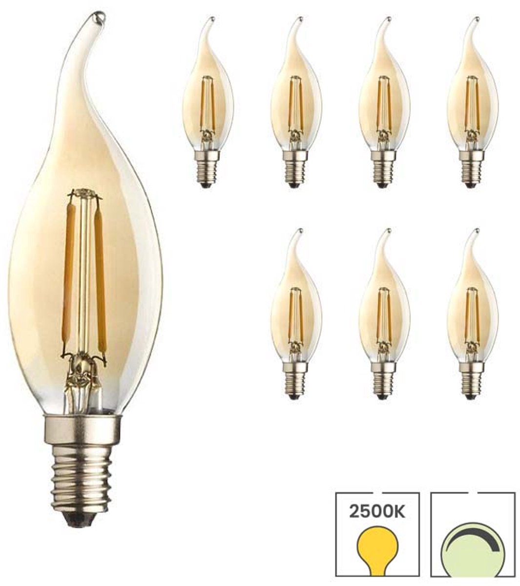 Lybardo - E14 LED Lamp - 8-pack - Kaarslamp - 4W Dimbaar - 2500K Warmwit Licht