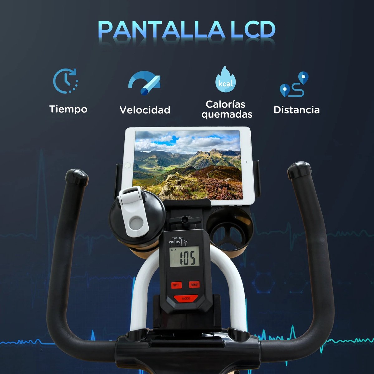 Afbeelding 2 van Indoorfietsen - Hometrainers - Spinningfiets - Fitness Fiets - Indoor Cycle - Indoorfiets - Hometrainer - Indoor Bike - Statische fiets - met verstelbare weerstand - LCD-scherm - Wit - Staal en ABS