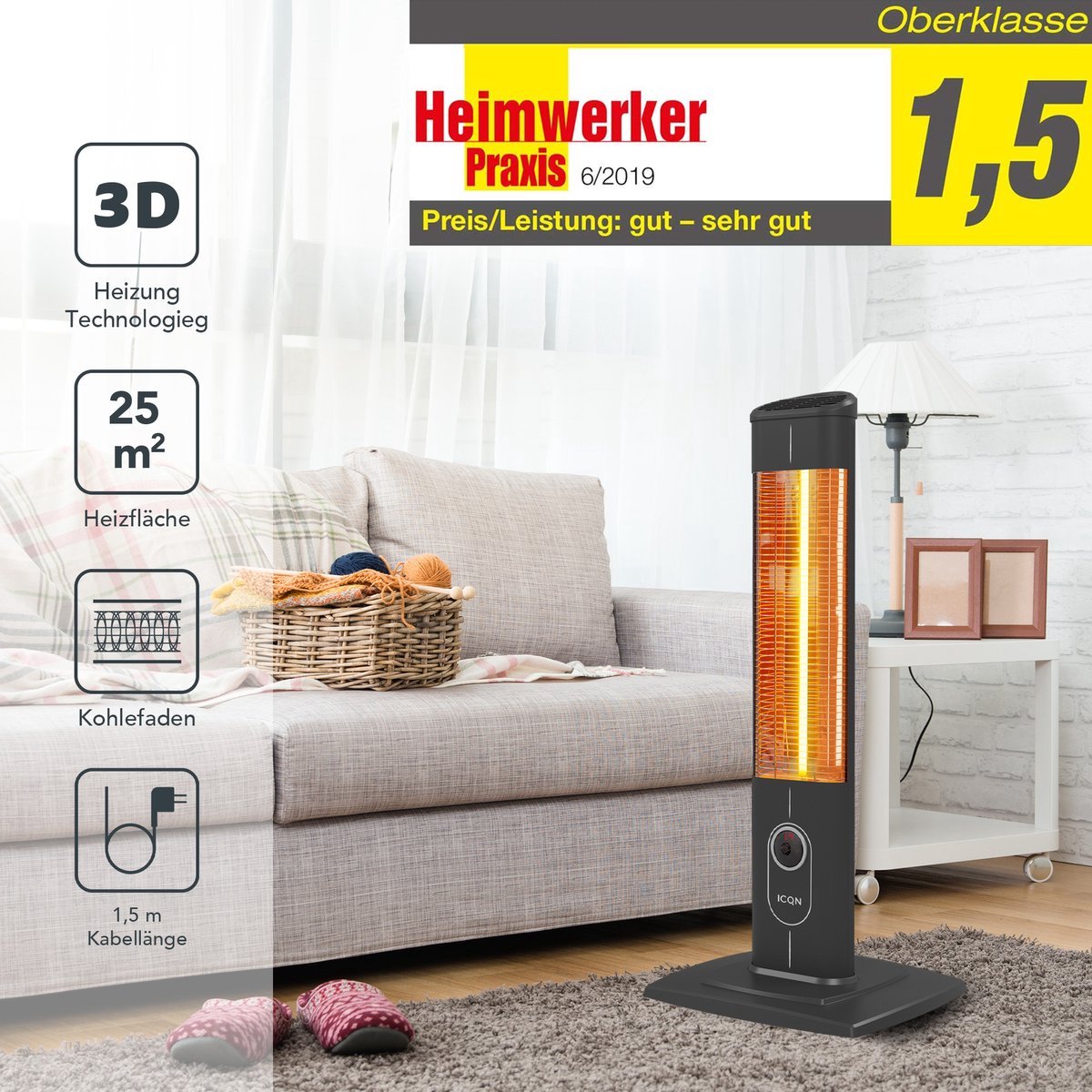 ICQN Infrarood Terrasverwarmer met Beschermhoes, Infrarood Kachel - 2300W - Met Afstandsbediening, Timer, Instelbare Warmtes en LCD-scherm - Voor Binnen en Buiten - Hoge Capaciteit – foto 4