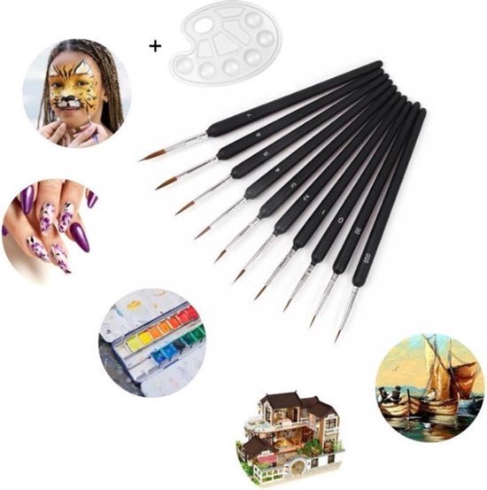 Foto: Knaak professionele dunne penselenset verfpalet set van 10 kwasten fine detail miniatuur