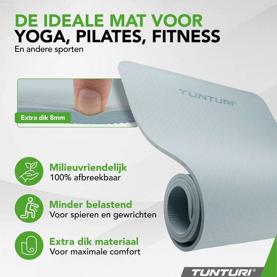 Tunturi Yoga Mat 8mm - Pilates mat - Extra dikke fitness mat - 183x61x0,8 cm - Incl Draagtas - Ecologisch materiaal - Eenvoudig te reinigen - Licht Blauw van Tunturi — afbeelding 2
