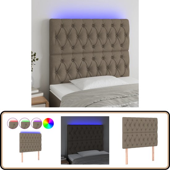Tête de lit LED vidaXL - 90 x 7 x 118/128 cm - Tissu - Taupe - Lampe LED - Oreiller - Confort de couchage - Coin lecture