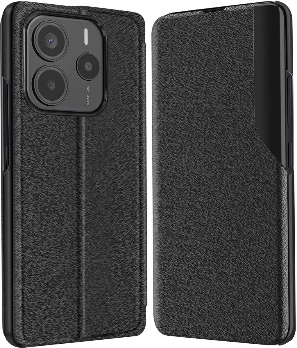 Avizar Hoesje Geschikt voor Xiaomi Redmi Note 14 5G Clapet Video Support, Zwart
