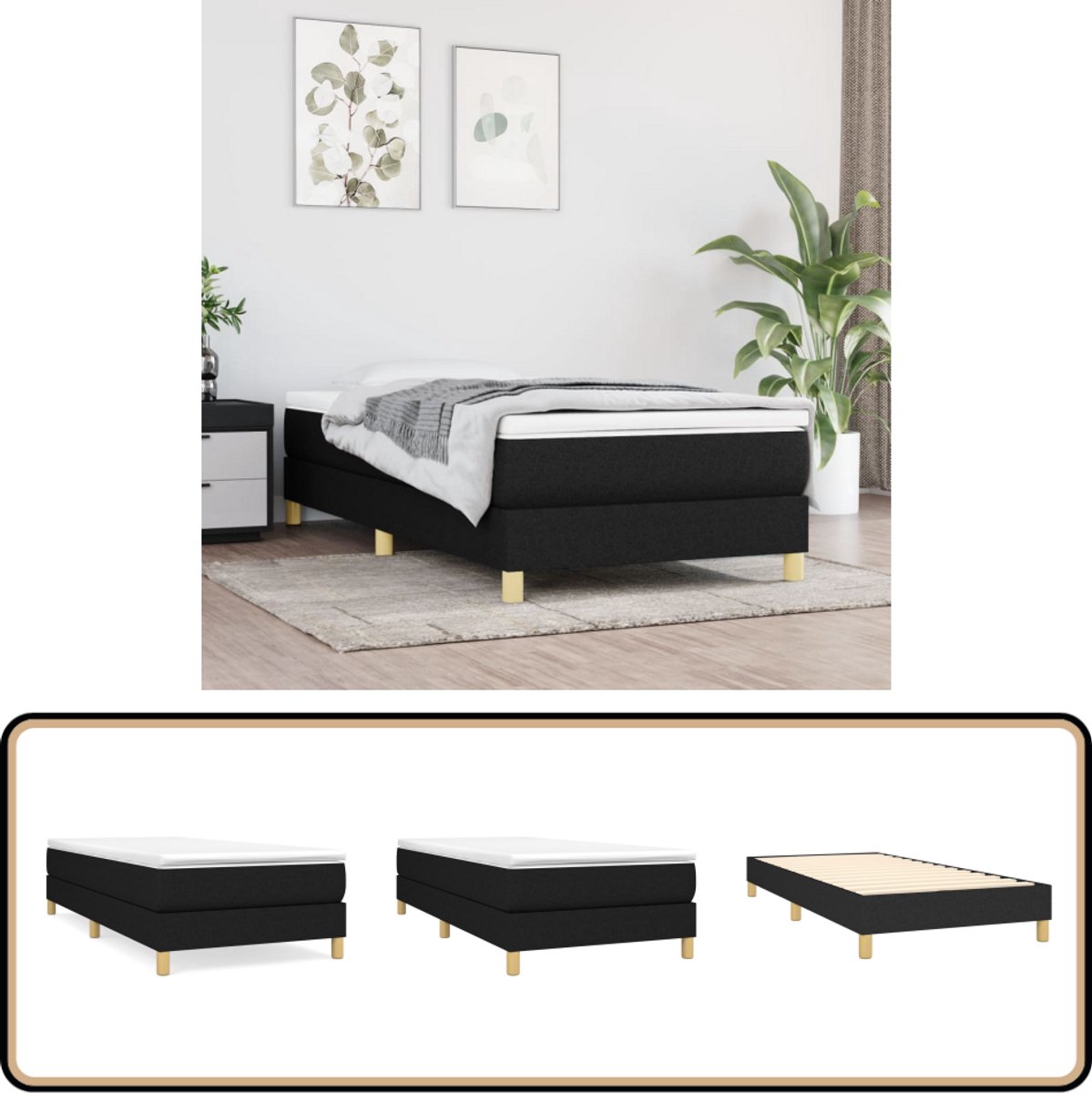 vidaXL Boxspring - Zwart - Inclusief Matras en Topmatras Boxspringbed - Pocketvering Matras - Middenhard - Zwarte Boxspring - Slaapkamer Meubilair
