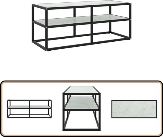 vidaXL Tv-meubel - Wit marmerglas - 100x40x40 cm - Zwart Televisie Kast - Tv Meubilair - Stereo Kast - Vitrinekast - Woonkamer Decoratie