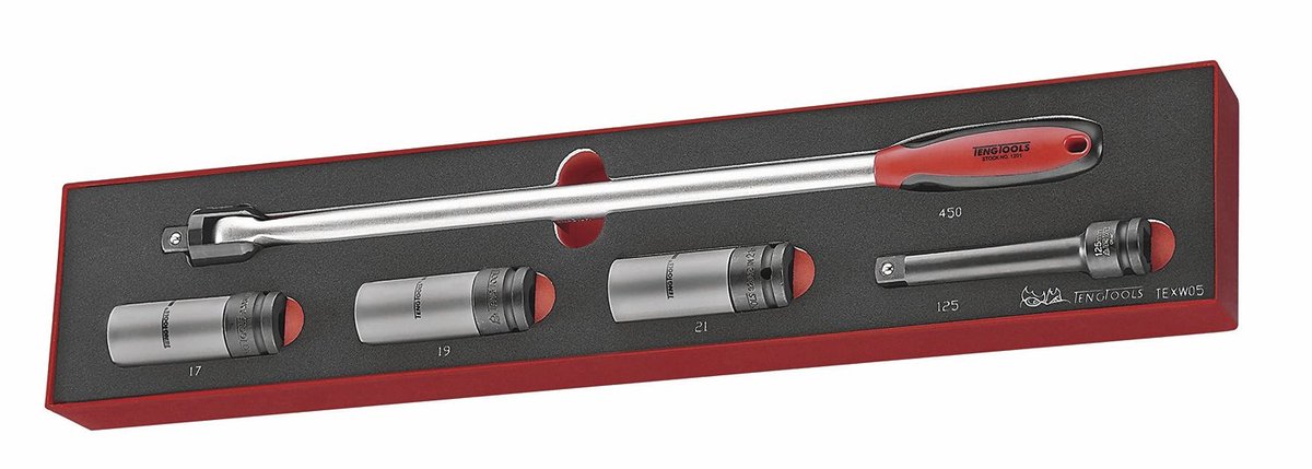 Wielmorenset Foamx4 tray 1/2 17- 21mm 5 delig Teng Tools TEXW05