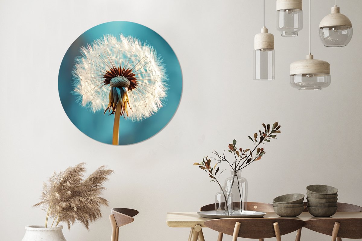 WallCircle Wandcirkel - Muurcirkel - Paardenbloem - Natuur - Bloemen - Blauw - Aluminium - Dibond - 90x90 cm - Binnen en Buiten