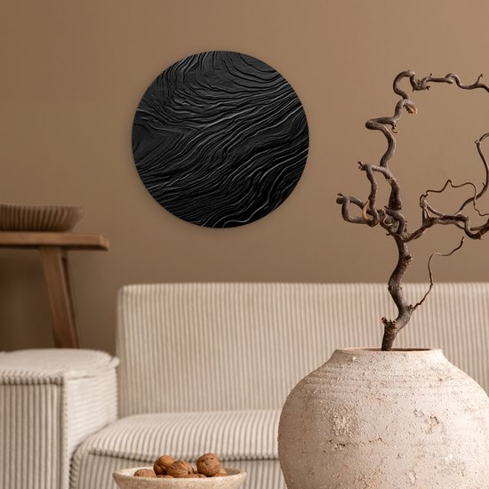 WallCircle® Cercle mural 30x30 cm - Cercle mural Zwart - Abstrait - Bois - Décoration murale salon - Décoration murale chambre - Accessoires de décoration de chambre - Tableaux ronds