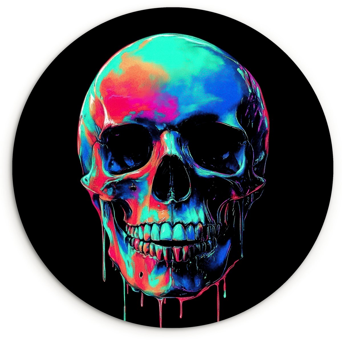 WallCircle Wandcirkel 90x90 cm - Muurcirkel Schedel - Graffiti - Blauw - Kleurrijk - Muurdecoratie woonkamer - Wanddecoratie slaapkamer - Kamer decoratie accessoires - Ronde schilderijen Schedel - Blauw