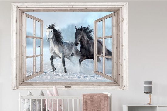 Stickers muraux - Film autocollant - Transparent - Paarden - Hiver - Animaux - Nature - Wit - 160x120 cm - Film adhésif - Stickers muraux chambre enfant - Papier peint autocollant XXL - Papier peint autocollant - Film autocollant