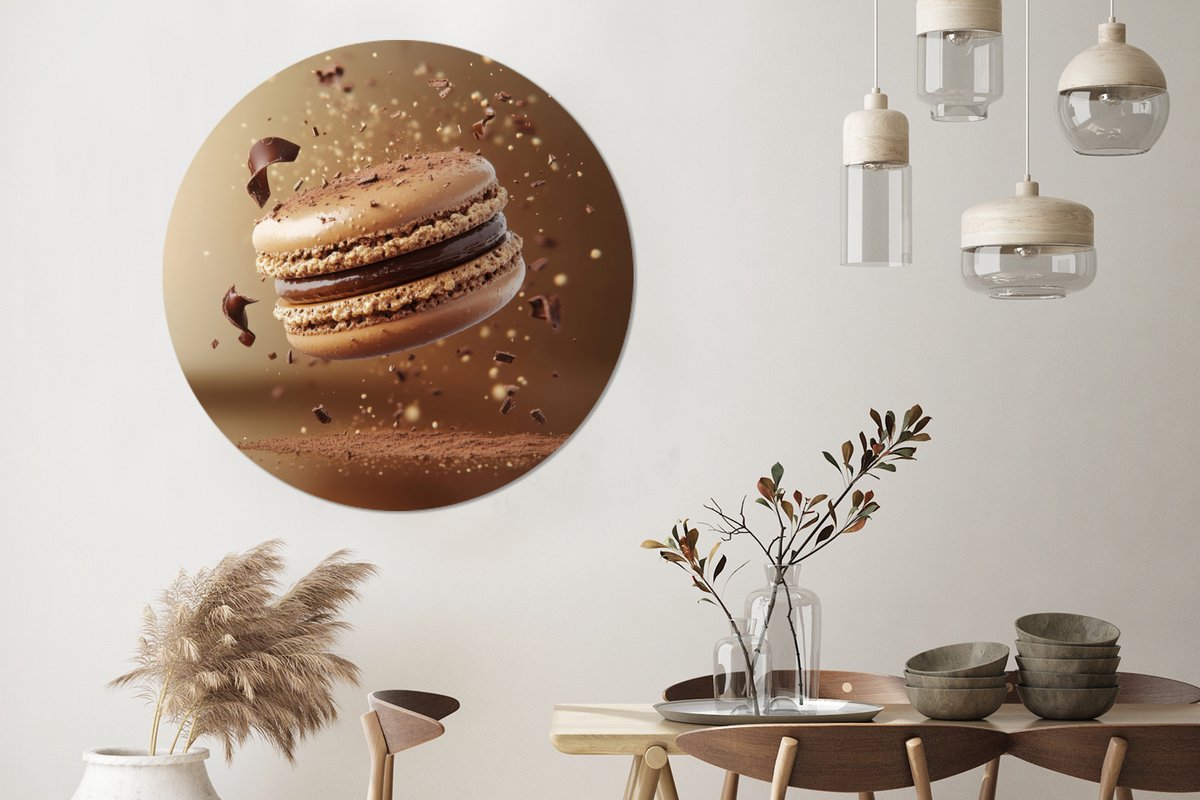 WallCircle Wandcirkel - Muurcirkel - Chocolade - Macarons - Eten - Snoep - Aluminium - Dibond - 140x140 cm - Binnen en Buiten