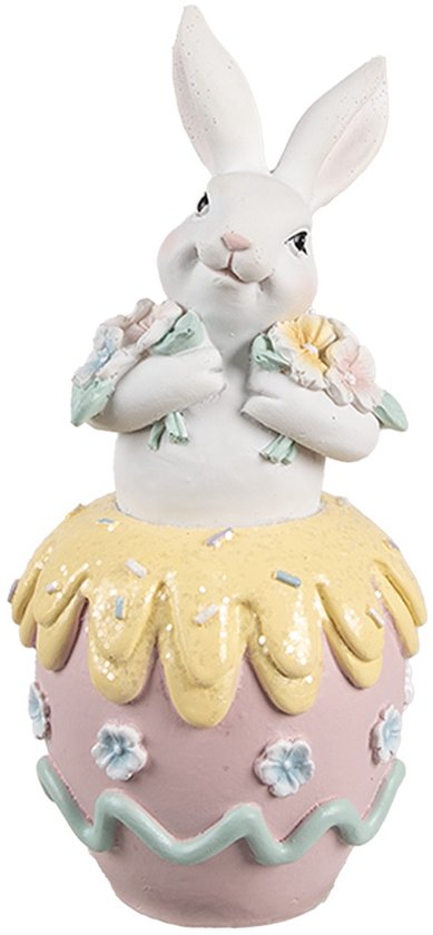 Clayre & Eef Image de décoration Lapin 7x8x16 cm Blanc Rose Plastique