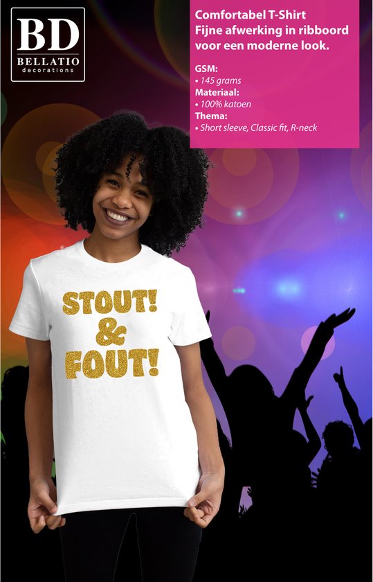 T-shirt de déguisement Bellatio Decorations pour femme - coquin ! et faux ! - blanc - paillettes dorées - soirée à thème coquine/dorée/méchante XXL