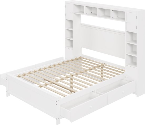 Wooden bed 140x200 cm slats Bouclé Beige