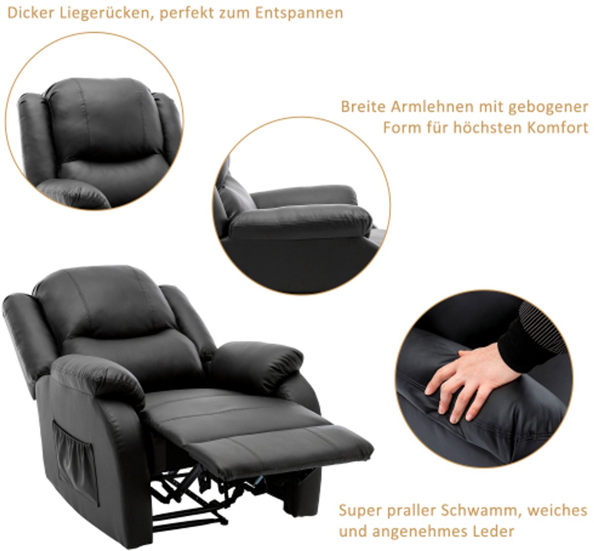 Ontspan Massagestoel PU Lederen Fauteuil met Voetsteun - afbeelding 2