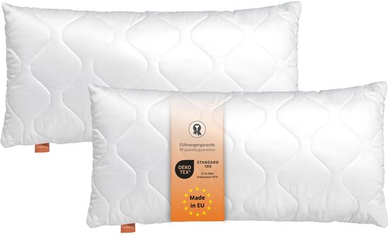 sleepling Set van 2 Basic 100 hoofdkussens, 50 x 70 cm, hotelkussen, Ökotex, wasbaar tot 60 graden, Made in EU, vulling kwantiteitsgarantie, maatgarantie, wit
