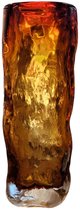 Vaas rock amber large 9x8x27 cm- handgemaakt dik glas - opening 8 cm