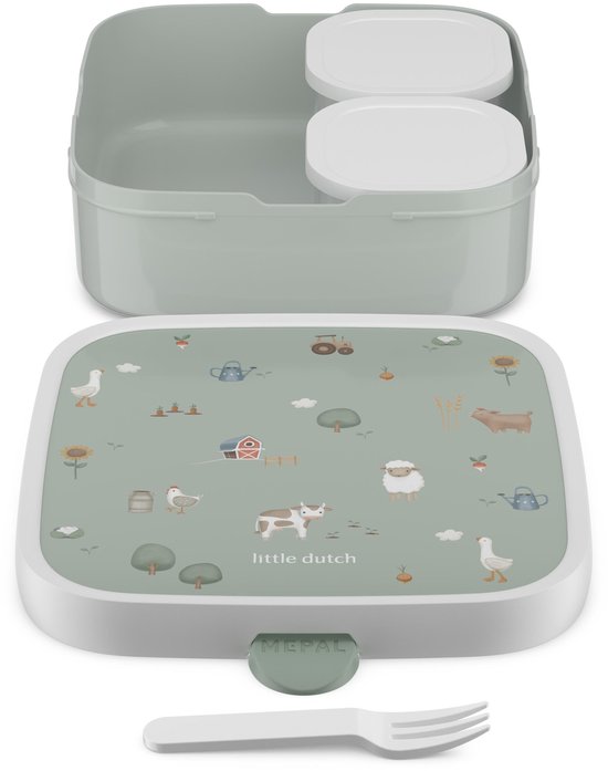 Mepal Bento Lunch Box Grand Campus Little Dutch - 2x 200 + 1250 ml - Comprend 2 boîtes bento amovibles et étanches et une fourchette - Little Farm