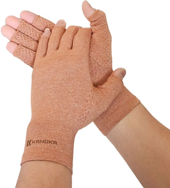 KANGKA Reuma Therapeutisce Handschoenen Maat M - Bruin met Antislip - Compressie Handschoenen voor Artrose, Reuma, Artritis, RSI, CTS - Unisex