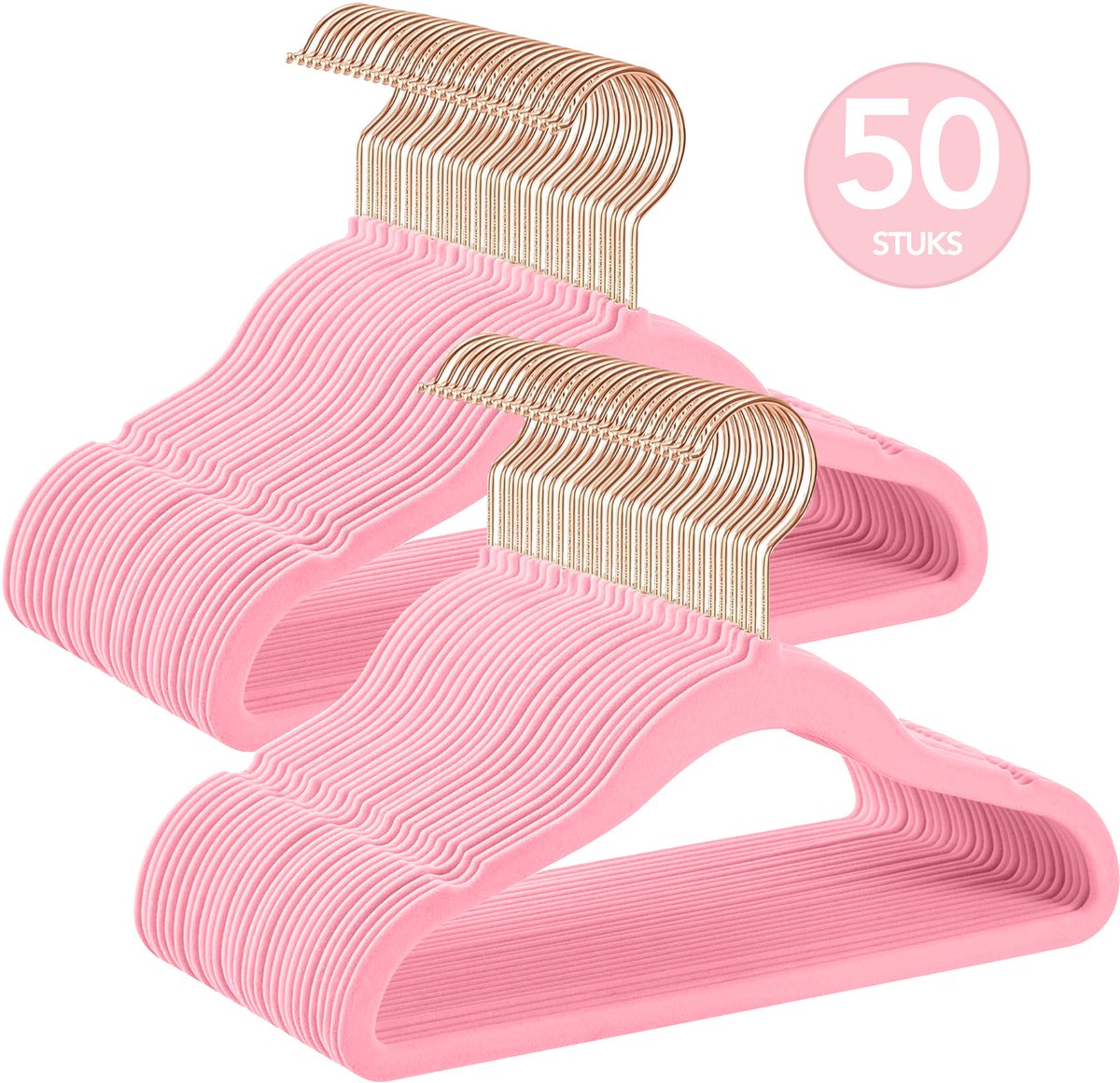 Brixy 50 Kinder Kledinghangers - Roze - Kleerhanger - Fluweel - Broeklat