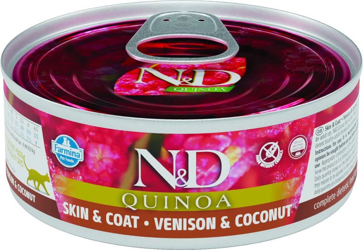 N&D Quinoa natvoeding voor de kat Skin & Coat Hert 80 gr. - per 24 stuks