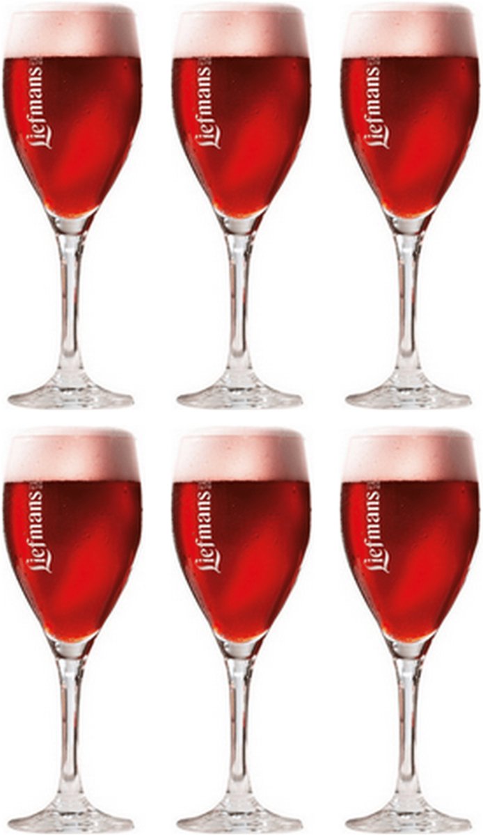 Liefmans Bierglazen op Voet - Set van 6 glazen - Geschikt voor bier en fruitbier - Elegant ontwerp met voet - Vaatwasserbestendig - Glas - Hoogte 210 mm - Glaswerk - Bierglazen